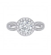 Shah Luxury 14K White Gold Round Diamond Halo Engagement Ring with Split Shank (Semi-Mount)