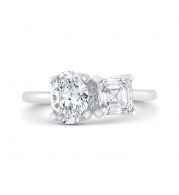 Shah Luxury 14K White Gold Two Stone Engagement Ring Center with Oval & Asscher Diamond