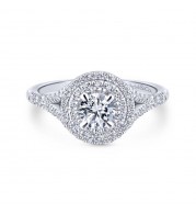 Gabriel & Co. 14k Two Tone Gold Contemporary Double Halo Engagement Ring