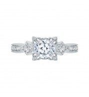 Shah Luxury 14K White Gold Cushion Cut Diamond Vintage Engagement Ring (Semi-Mount)