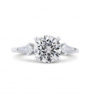 Shah Luxury 14K White Gold Three Stone Engagement Ring Center Oval with Kite-cut sides Diamond