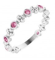 14K White Pink Tourmaline Beaded Ring