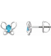 14K White 4x3 mm Oval March Youth Butterfly Birthstone Earrings