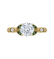 Shah Luxury 14K Yellow Gold Round Diamond and Green Tsavorite Engagement Ring (Semi-Mount)