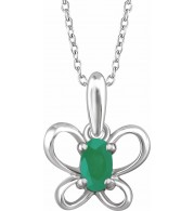 14K White 4x3 mm Oval May Youth Butterfly Birthstone 15 Necklace