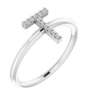 14K White .06 CTW Diamond Initial T Ring