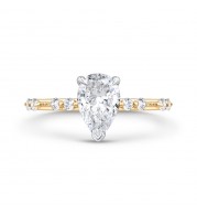 Shah Luxury 14K Two-Tone Gold Pear Cut Diamond Solitaire Plus Engagement Ring (Semi-Mount)