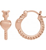 14K Rose 14 mm Heart Rope Hoop Earrings