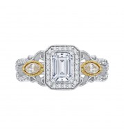 Shah Luxury 14K Two-Tone Gold Emerald Cut Diamond Halo Engagement Ring (Semi-Mount)