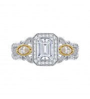Shah Luxury 14K Two-Tone Gold Emerald Cut Diamond Halo Engagement Ring (Semi-Mount)