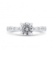 Shah Luxury 14K White Gold Bezel Set Round Diamond Engagement Ring (Semi-Mount)