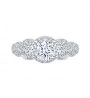 Shah Luxury 14K White Gold Round Diamond Floral Engagement Ring (Semi-Mount)