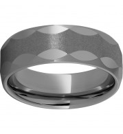 Rugged Tungsten  8mm Domed Band with Oval Facets and Stone Finish