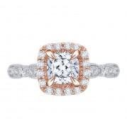 Shah Luxury Cushion Diamond Halo Vintage Engagement Ring In 14K Two-Tone Gold (Semi-Mount)