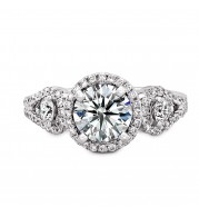 18k White Gold Halo Diamond Engagement Ring with Side Stones
