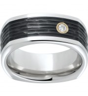 Serinium Square Band with Bark Finished Black CeramicInlay and One .06 Round Brilliant Diamond