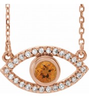 14K Rose Citrine & White Sapphire Evil Eye 18 Necklace