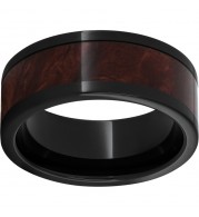 Black Diamond Ceramic Pipe Cut Band with Burl Wood Inlay