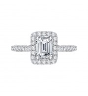 Shah Luxury Emerald Cut Diamond Halo Engagement Ring In 14K White Gold (Semi-Mount)