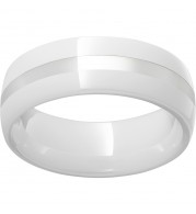 White Diamond CeramicDomed Ring with a 2mm Sterling Silver Inlay
