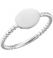 14K White Oval Engravable Beaded Ring