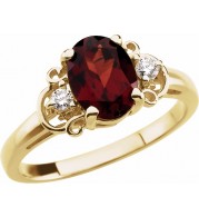 14K Yellow Mozambique Garnet & .06 CTW Diamond Accented Ring