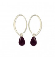 14Ky Mini Simple Sweep Garnet Hoop Earrings
