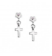 Sterling Silver Sapphire Flower with Cross earrings