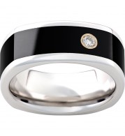 Serinium Square Band with Black CeramicInlay and One .06 Round Brilliant Diamond