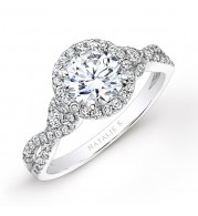 18k White Gold Halo Diamond Engagement Ring with Pear Shaped Side Stones
