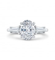 Shah Luxury 14K White Gold Three Stone Engagement Ring Center Oval with Bullet-cut sides Diamond