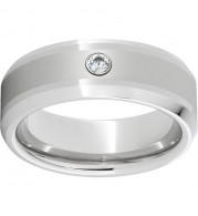 Serinium Beveled Edge Band with 4mm Laser Satin Center and 6 Point Diamond