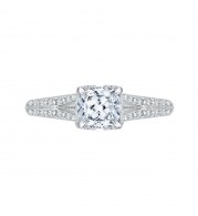 Shah Luxury 14K White Gold Cushion Diamond Engagement Ring with Split Shank (Semi-Mount)