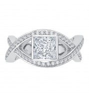 Shah Luxury 14K White Gold Princess Diamond Engagement Ring with Split Shank (Semi-Mount)