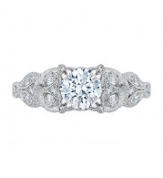 Shah Luxury 14K White Gold Round Diamond Floral Engagement Ring (Semi-Mount)