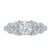 Shah Luxury 14K White Gold Round Diamond Floral Engagement Ring (Semi-Mount)