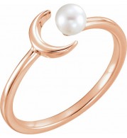 14K Rose Cultured Freshwater Pearl Crescent Moon Ring