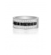 Henri Daussi 9mm Men's Wedding Band  Platinum White B 2.60 Ctw., W 0.75 Ctw. Black Diamond, White Diamond