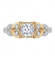Shah Luxury 14K Two-Tone Gold Cushion Diamond Floral Engagement Ring (Semi-Mount)