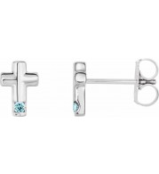 14K White Aquamarine Cross Earrings