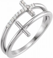 14K White .06 CTW Diamond Sideways Cross Ring