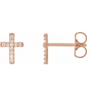 14K Rose .05 CTW Diamond Cross Earrings