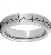 Serinium Beveled Edge Band with Heartbeat Laser Engraving