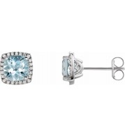 14K White Aquamarine & 1/8 CTW Diamond Earrings