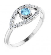 14K White Aquamarine & White Sapphire Evil Eye Ring