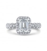 Shah Luxury Emerald Cut Diamond Halo Engagement Ring In 14K White Gold (Semi-Mount)