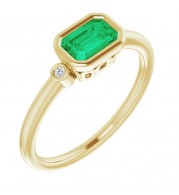 14K Yellow Lab-Grown Emerald & .02 CTW Diamond Ring