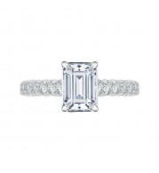 Shah Luxury 14K White Gold Emerald Cut Diamond Cathedral Style Engagement Ring with Euro Shank (Semi-Mount)