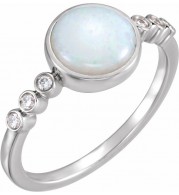 14K White Opal & 1/10 CTW Diamond Ring