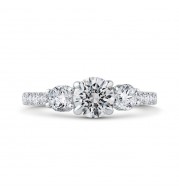 Shah Luxury 14K White Gold Round Diamond Three-Stone Plus Engagement Ring with Round Shank (Semi-Mount)